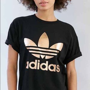 Adidas rose gold double logo black tee